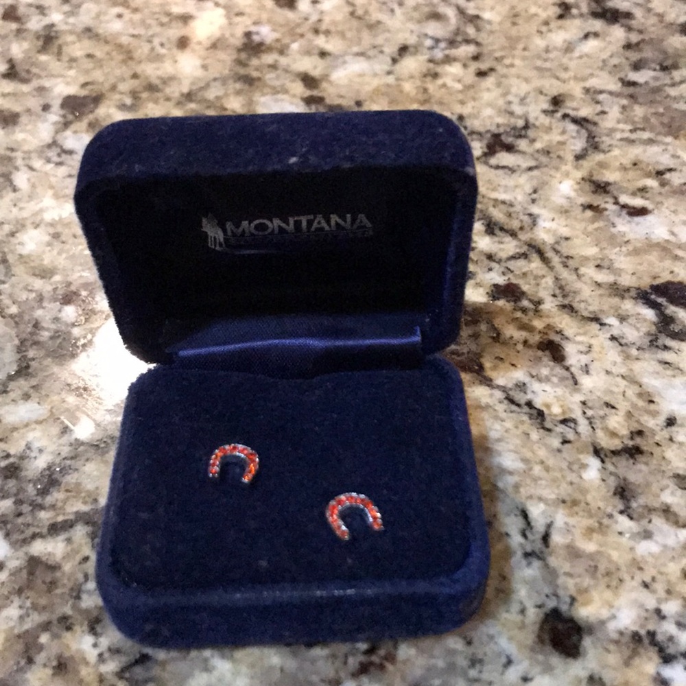 Red horseshoe earrings by Montana Silversmiths